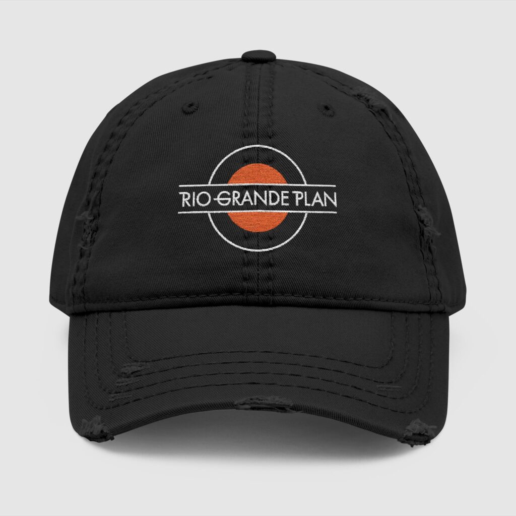 Rio Grande Plan, Embroidery, Distressed Dad Hat, Modern Vintage Orange