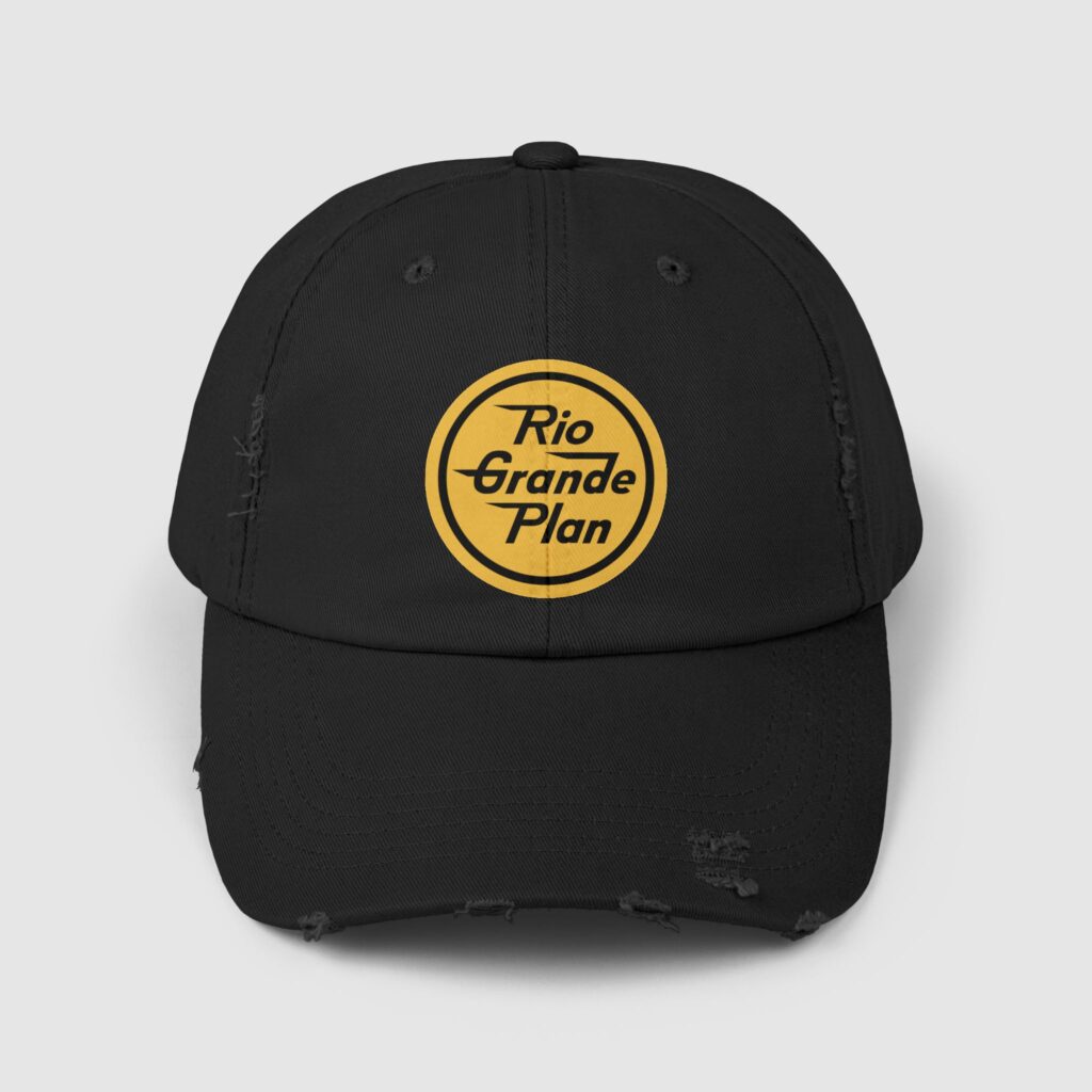 Rio Grande Plan, Black Unisex Distressed Cap, Classic Type Yellow Button