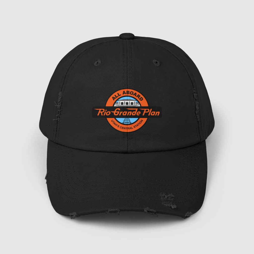 Rio Grande Plan, Black Unisex Distressed Cap, Vintage Revival Orange