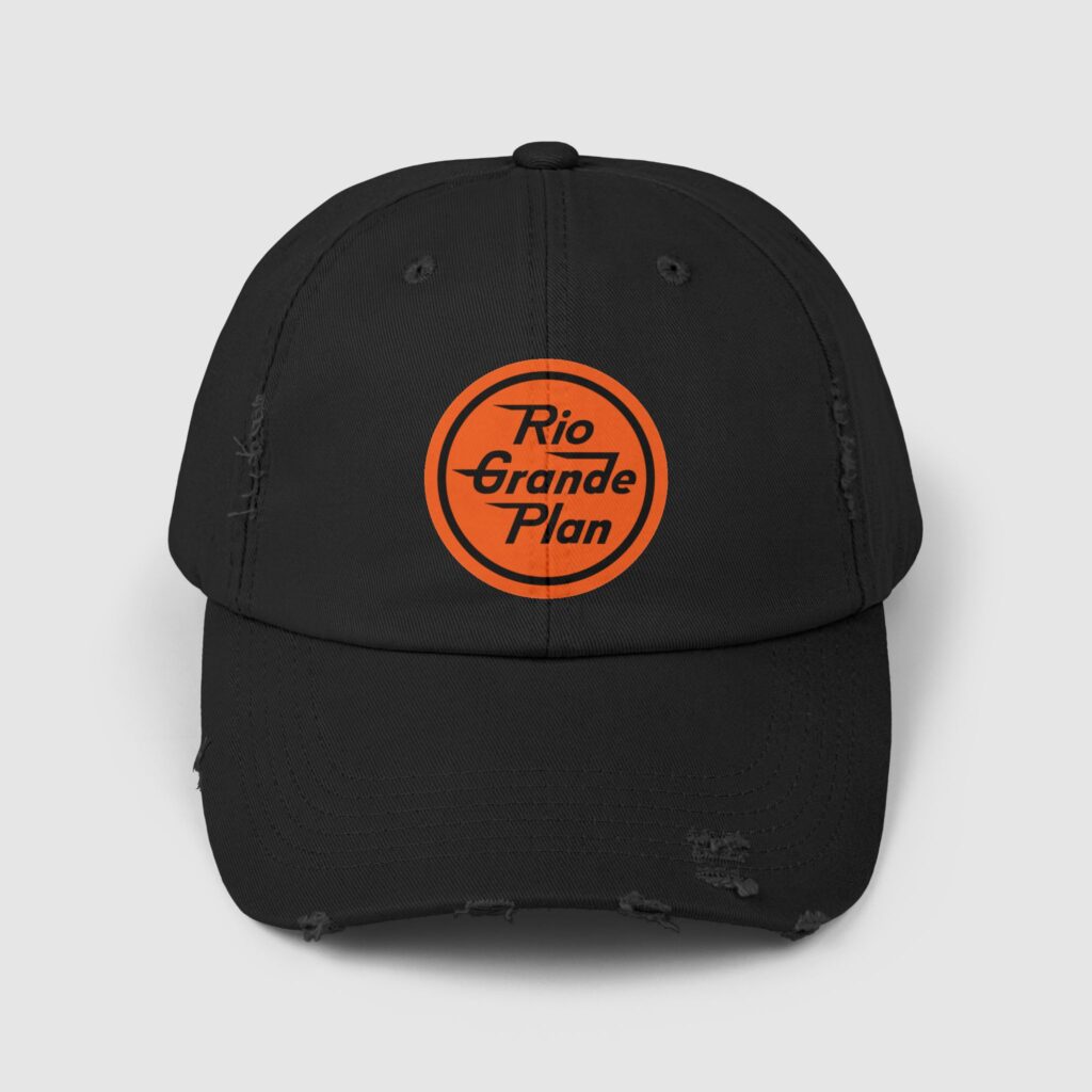 Rio Grande Plan, Black Unisex Distressed Cap, Classic Type Orange Button
