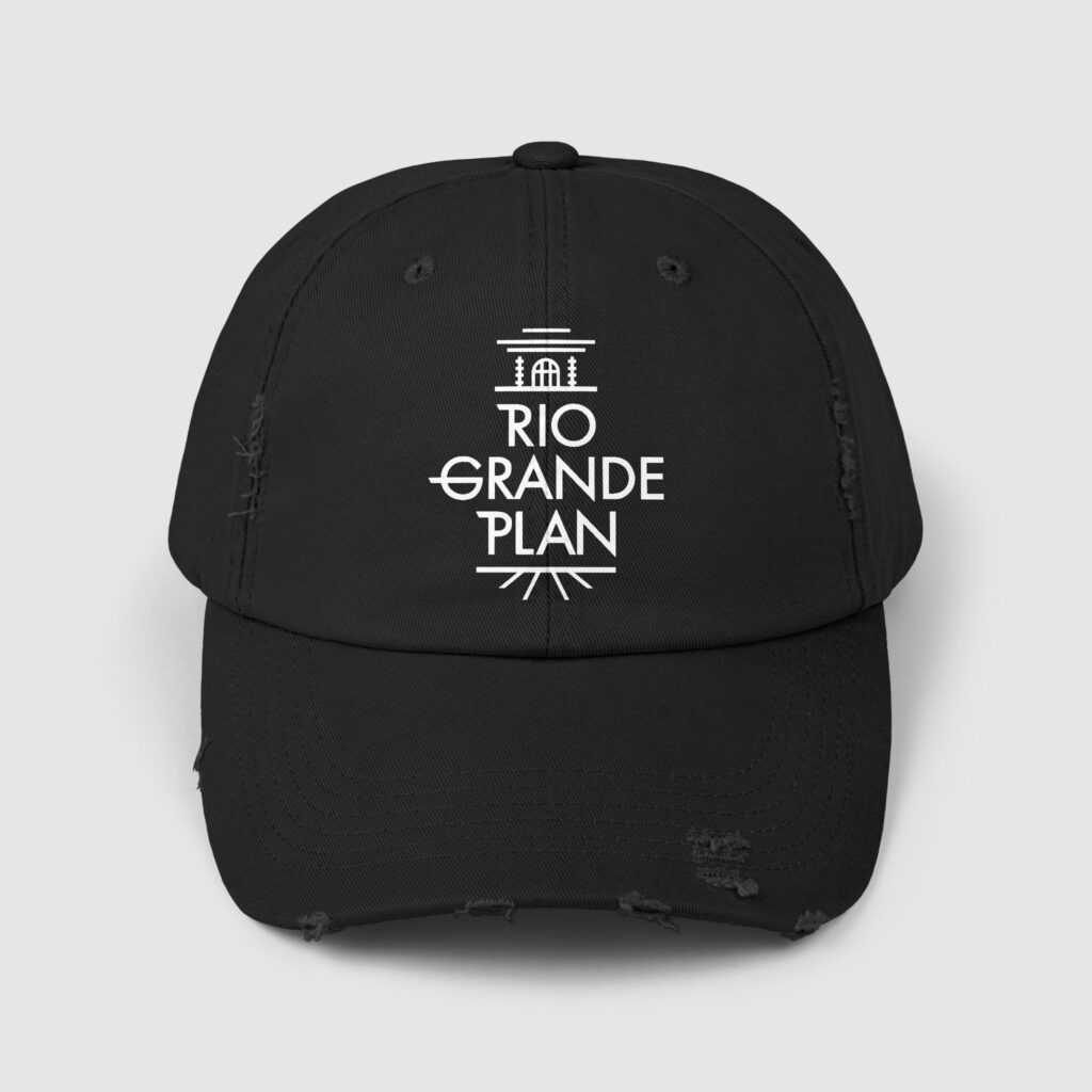 Rio Grande Plan, Unisex Distressed Cap, Multiple Colors, Modern Vertical Type